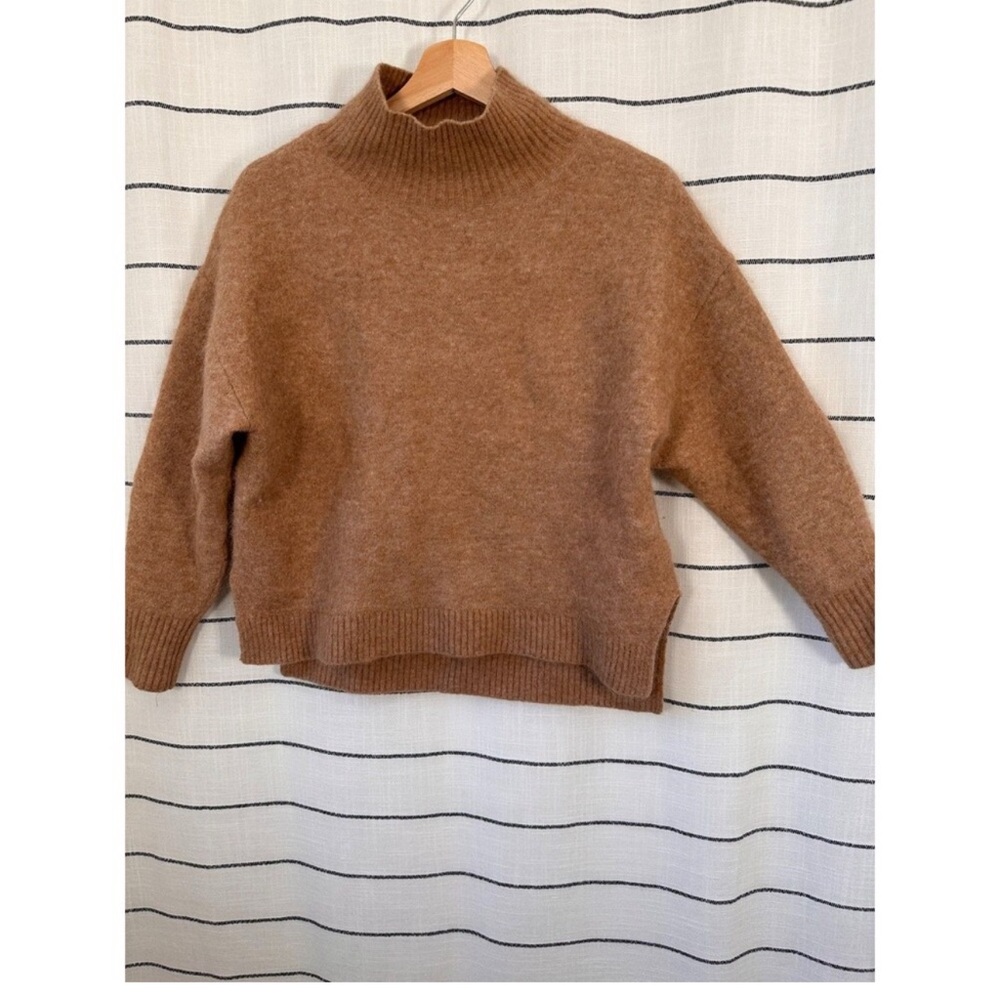 & Other Stories Alpaca Wool Mock Neck Sweater Size XS Camel Quiet Luxury